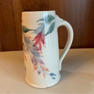 Vintage Hand Thrown Hand Painted Tall Floral Pottery Mug 6.75” Signed